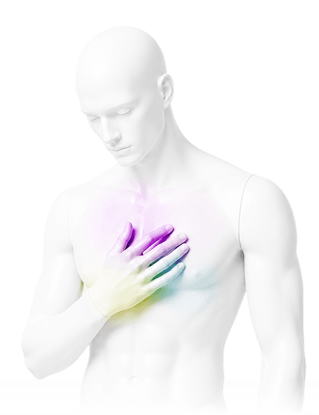 Figure with a glowing hand held over the heart